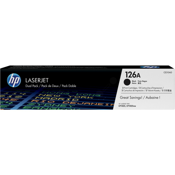 HP CE310AD/126A Toner black twin pack, 2x1.200 pages/5% Pack=2 for HP LJ Pro CP 1025