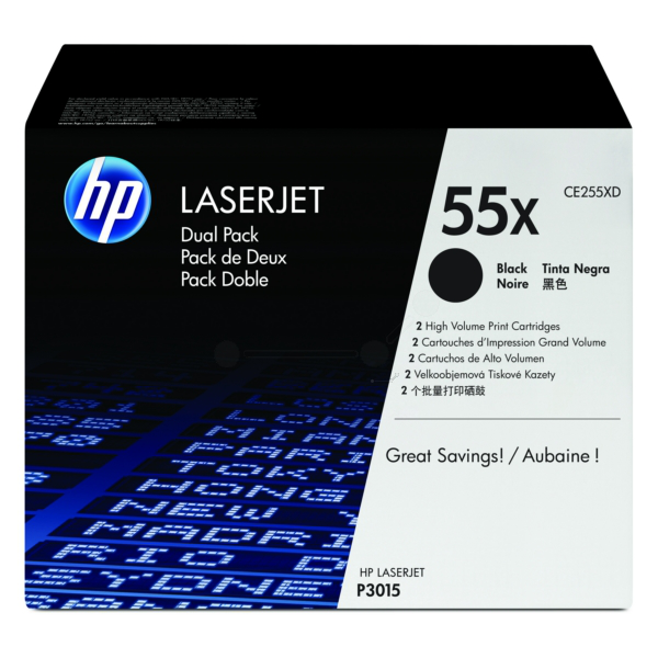 HP CE255XD/55X Toner cartridge black high-capacity twin pack, 2x12.500 pages ISO/IEC 19752 Pack=2 for HP LaserJet P 3015