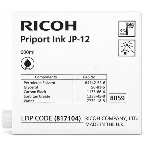 Ricoh 817104/JP12 Ink black 600ml Pack=5 for Ricoh JP 1030/1235/Priport DX 3240/Priport DX 3440
